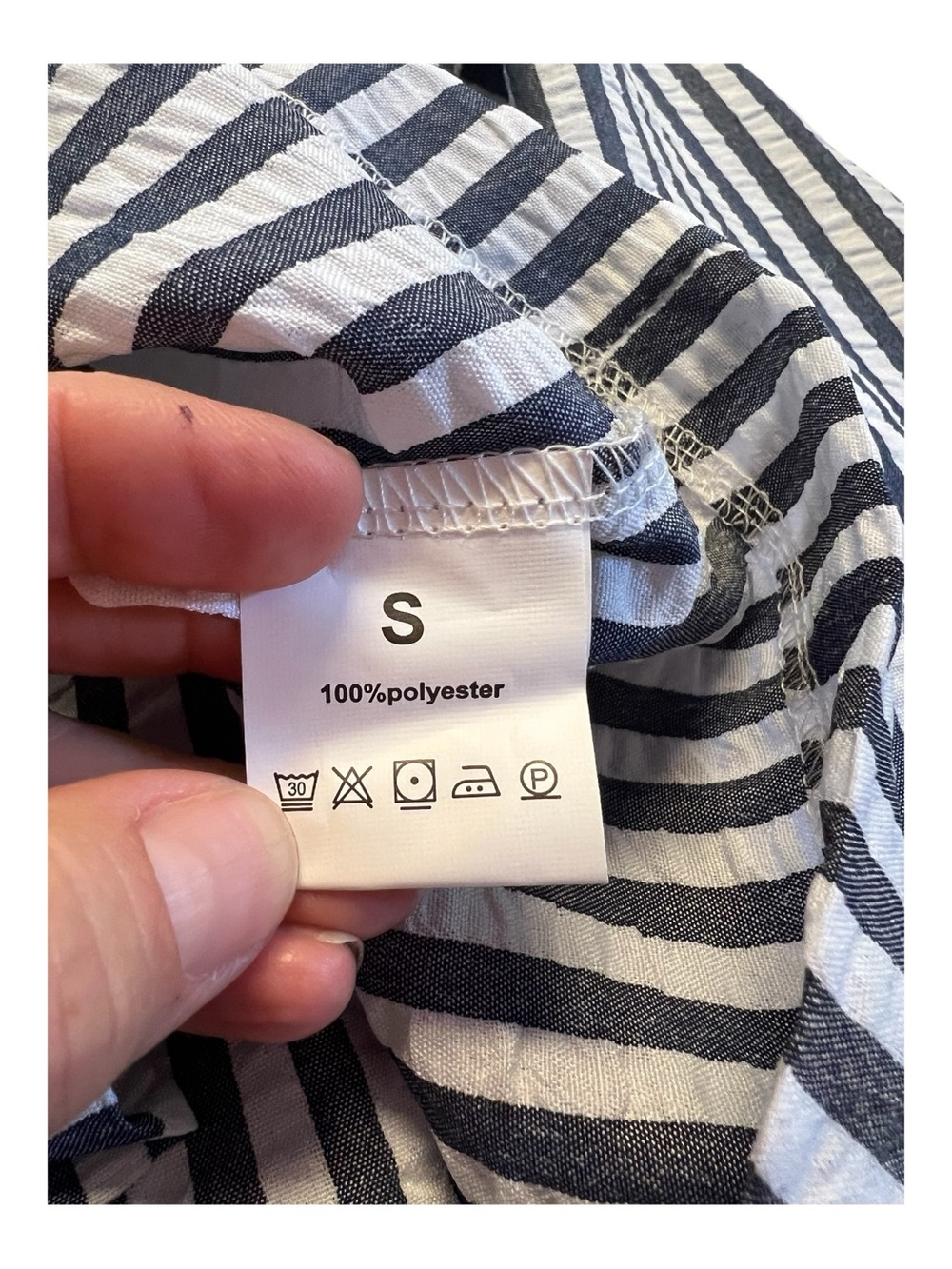 NWOT grayish blue & white striped hooded button-up shirt jacket | size S - Picture 9 of 10